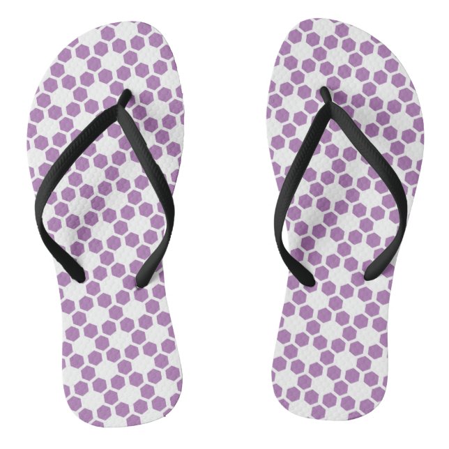 Chinelos Padrão de Hexágono Geométrico Branco Roxo-lavanda (Pé da cama)