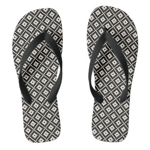 Chinelos Padrão de Impressão de Bloco de Estilo Aztec Preto
