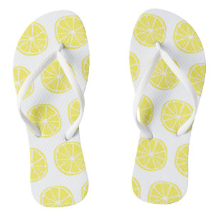 Chinelos Padrão de Limão Cítrico Colorido Amarelo Branco Ve