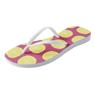 Chinelos Padrão de Limão Cítrico Colorido Amarelo Rosa Verã