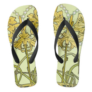 Chinelos Padrão de Lírio Art Nouveau de Alphonse Mucha Anti