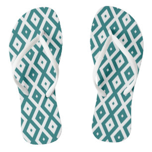 Chinelos Padrão de losango branco e teal
