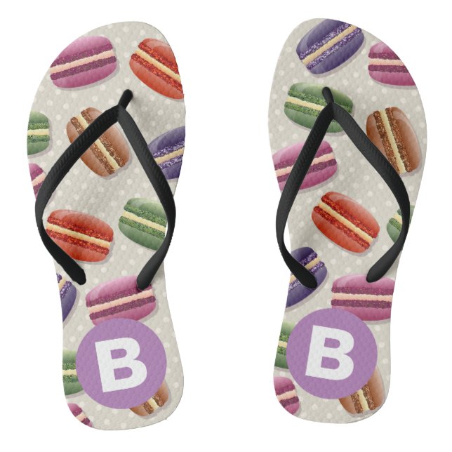 Chinelos Padrão de Macaroon Fofo com Monograma Roxo Pontilh (Pé da cama)