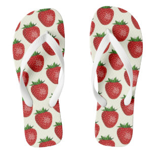 Chinelos Padrão de Morango, Morangos Vermelhos, Fruta, Folh
