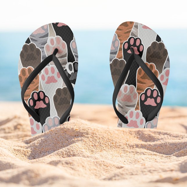 Chinelos Padrão de muitas patas de gatos (Cat Paws Patterned Flip Flops)