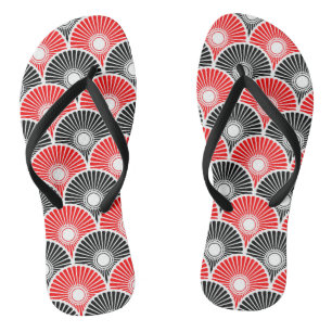 Chinelos Padrão de onda em semicírculo vermelho e preto chi
