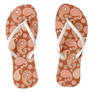 Chinelos Padrão de Paisley, tangerina laranja e branca
