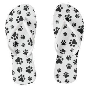 Chinelos Padrão De Patas, Patas Cachorros, Preto e Branco