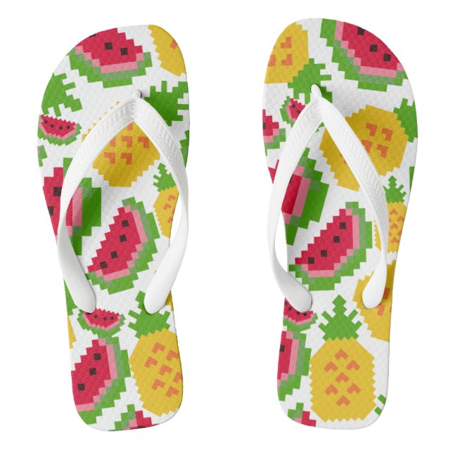 Chinelos Padrão de Pixel de Melão e Abacaxi Tropical (Pé da cama)