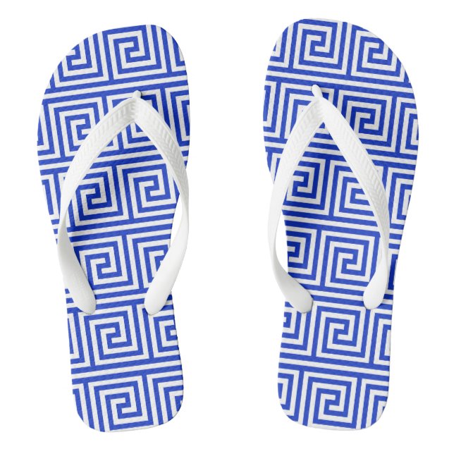 Chinelos Padrão de Praças da Chave Meandro Grega Azul (Pé da cama)