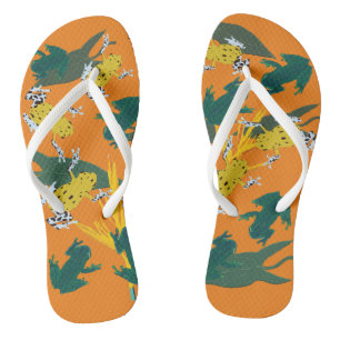 Chinelos Padrão de Rãs Verde Amarelo