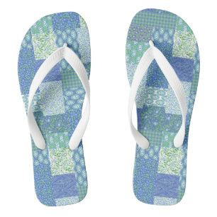 Chinelos Padrão de Remendo Falso Floral Boho Azul Periwinkl