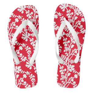 Chinelos Padrão De Repetição Floral Vermelho E Branco