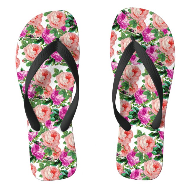 Chinelos Padrão De Rosa Floral Rosa E Roxo (Pé da cama)