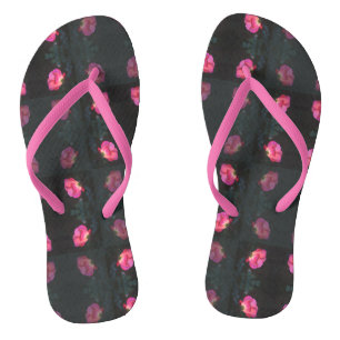 Chinelos Padrão de Rosa Rosa com Alça Rosa