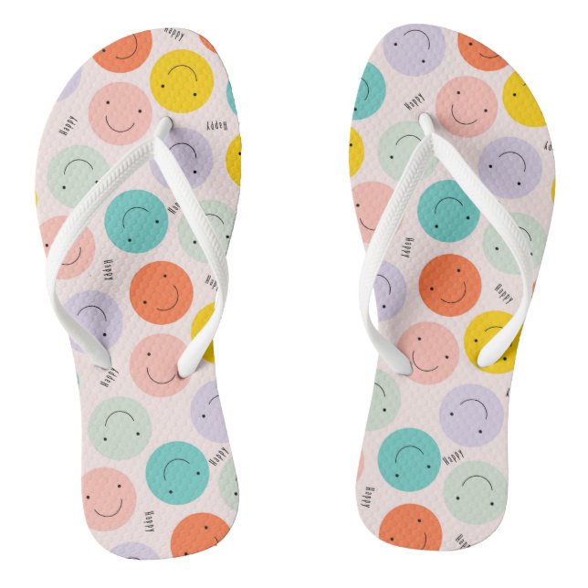 Chinelos Padrão de rosto feliz sorridente e colorido (Pé da cama)