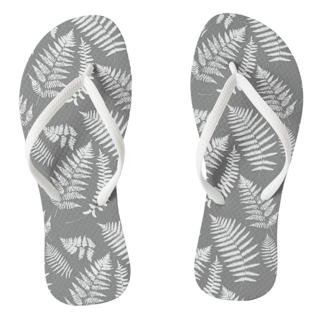 Chinelos Padrão de Samambaia da Floresta, Cinza e Branco (Pé da cama)