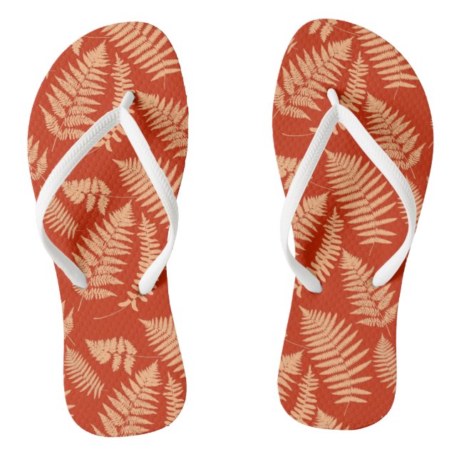 Chinelos Padrão de Samambaia da Floresta, Laranja Mandarim (Pé da cama)