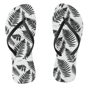 Chinelos Padrão de Samambaia da Floresta, Preto e Branco
