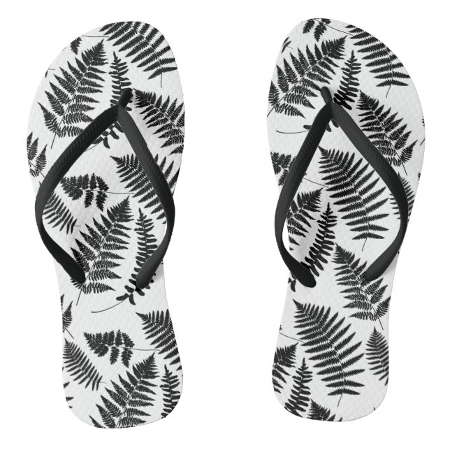 Chinelos Padrão de Samambaia da Floresta, Preto e Branco (Pé da cama)