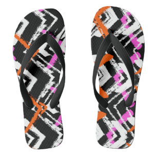 Chinelos Padrão De Seta Desenhada À Mão Preta, Laranja E