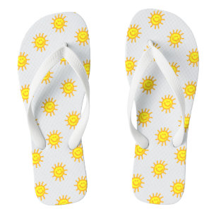 Chinelos Padrão de Sol Rosto Feliz de Verão Fofo Branco