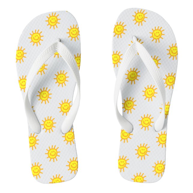 Chinelos Padrão de Sol Rosto Feliz de Verão Fofo Branco (Pé da cama)