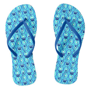 Chinelos Padrão Egípcio de Lotus, Azul Cobalto e Turquesa