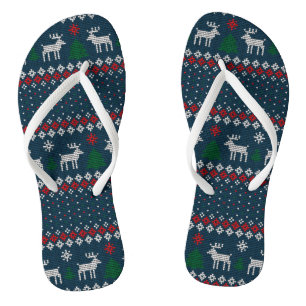 Chinelos Padrão Faux Knit de Natal Feio