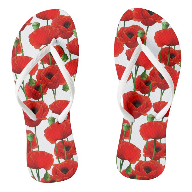 Chinelos Padrão Floral de Papas Vermelhas (Pé da cama)