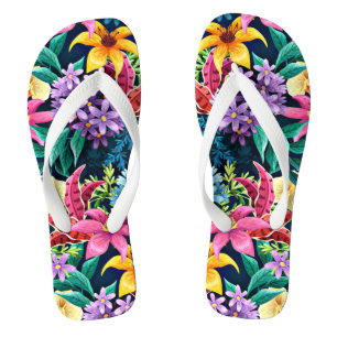 Chinelos Padrão Floral Exótico Pintado à Mão-23001