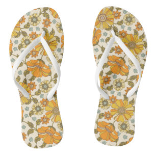 Chinelos Padrão Floral Laranja Vintage Retro