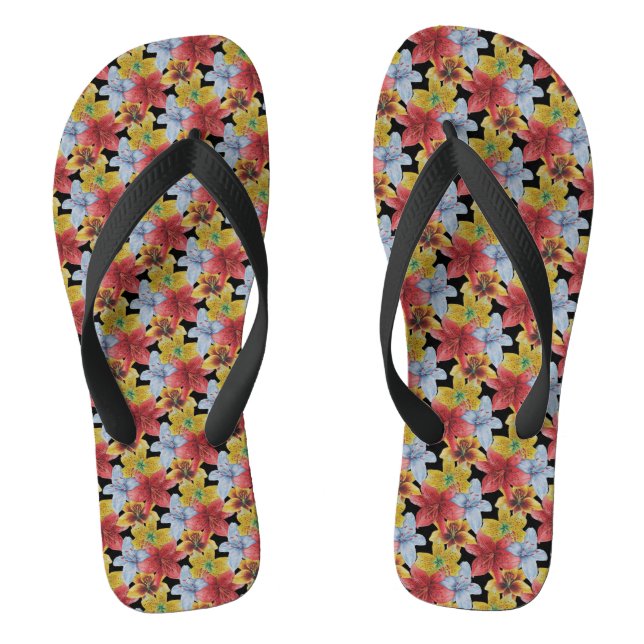 Chinelos padrão floral lírio colorido original (Pé da cama)