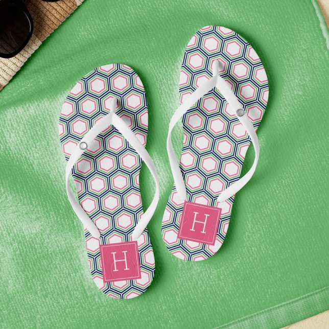 Chinelos Padrão Geométrico Preppy Blue Green e Pink (Criador carregado)