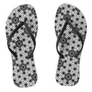 Chinelos Padrão Japonês Asanoha ou Estrela, branco e preto