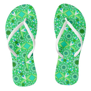 Chinelos padrão Mandala, esmeralda verde e pavão