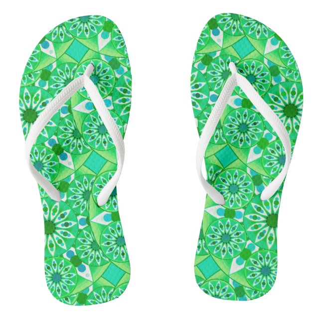 Chinelos padrão Mandala, esmeralda verde e pavão (Pé da cama)