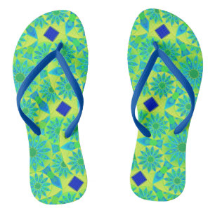 Chinelos Padrão Mandala, turquesa, azul, verde limão