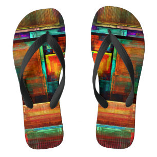 Chinelos Padrão Moderno de Abstrato de Arte Quadrados Color