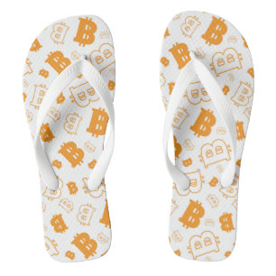 Chinelos Padrão Moderno de Criptomoeda Orange Branco Bitcoi