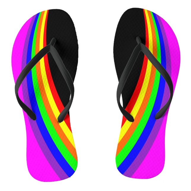 Chinelos Padrão Moderno de Faixa de Cores Arco-íris Geométr (Pé da cama)
