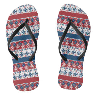 Chinelos Padrão Norueguês Striped Azul Vermelho
