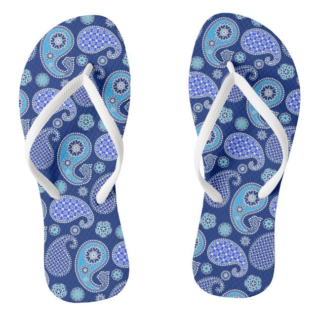 Chinelos Padrão Paisley, azul cobalto e branco (Pé da cama)
