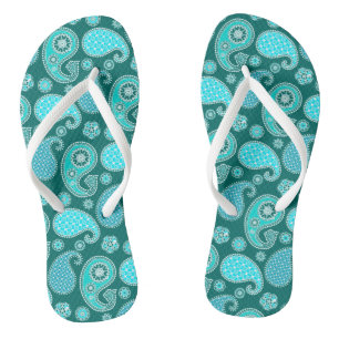 Chinelos Padrão Paisley, Azul-turquesa, Água e Branco