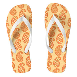 Chinelos padrão Paisley, mandarim e laranja pastel