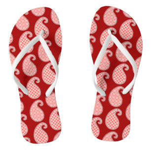 Chinelos padrão Paisley, vermelho profundo e branco