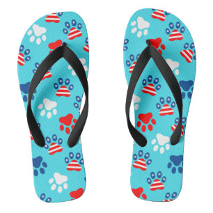 Chinelos Padrão Patriótico de Patas Vermelhas e Cachorros A