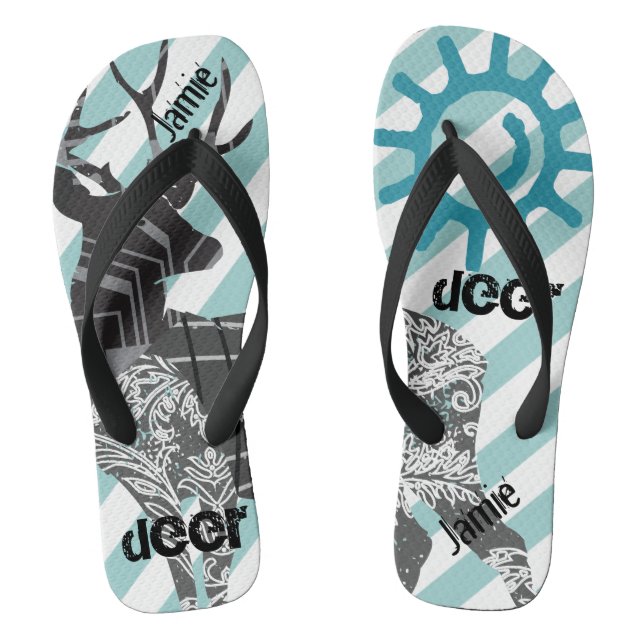 Chinelos Padrão Personalizado do Sol de Veado e Stripes (Pé da cama)