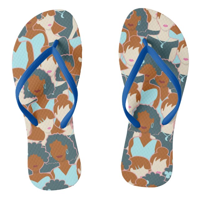 Chinelos Padrão sem costura com garotas negras e brancas (Pé da cama)