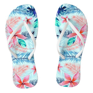 Chinelos Padrão tropical rosa azul
